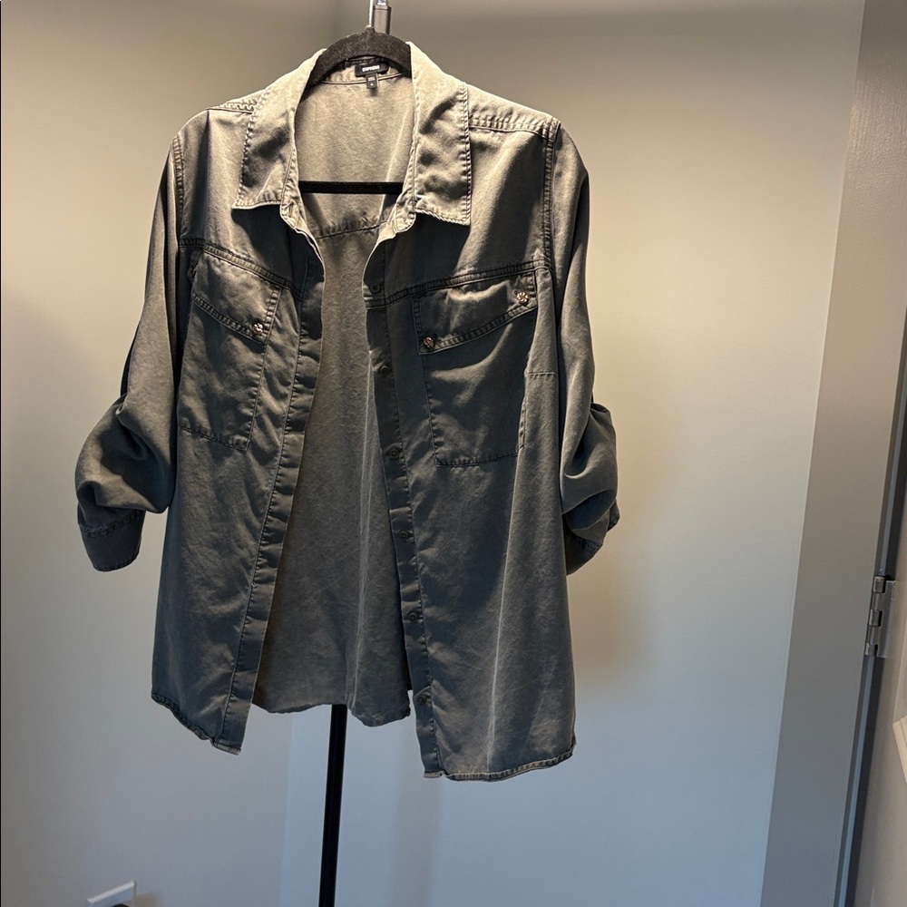 Express Gray Button-Up Shirt